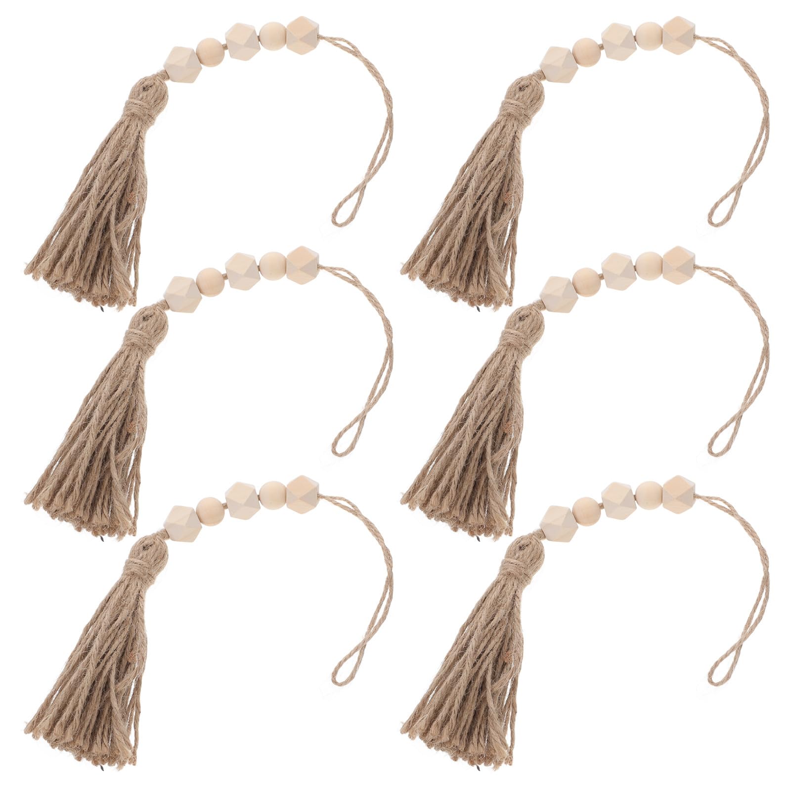 Guirnalda de cuentas de madera Housoutil con borlas estilo boho, set de 6 piezas para armarios