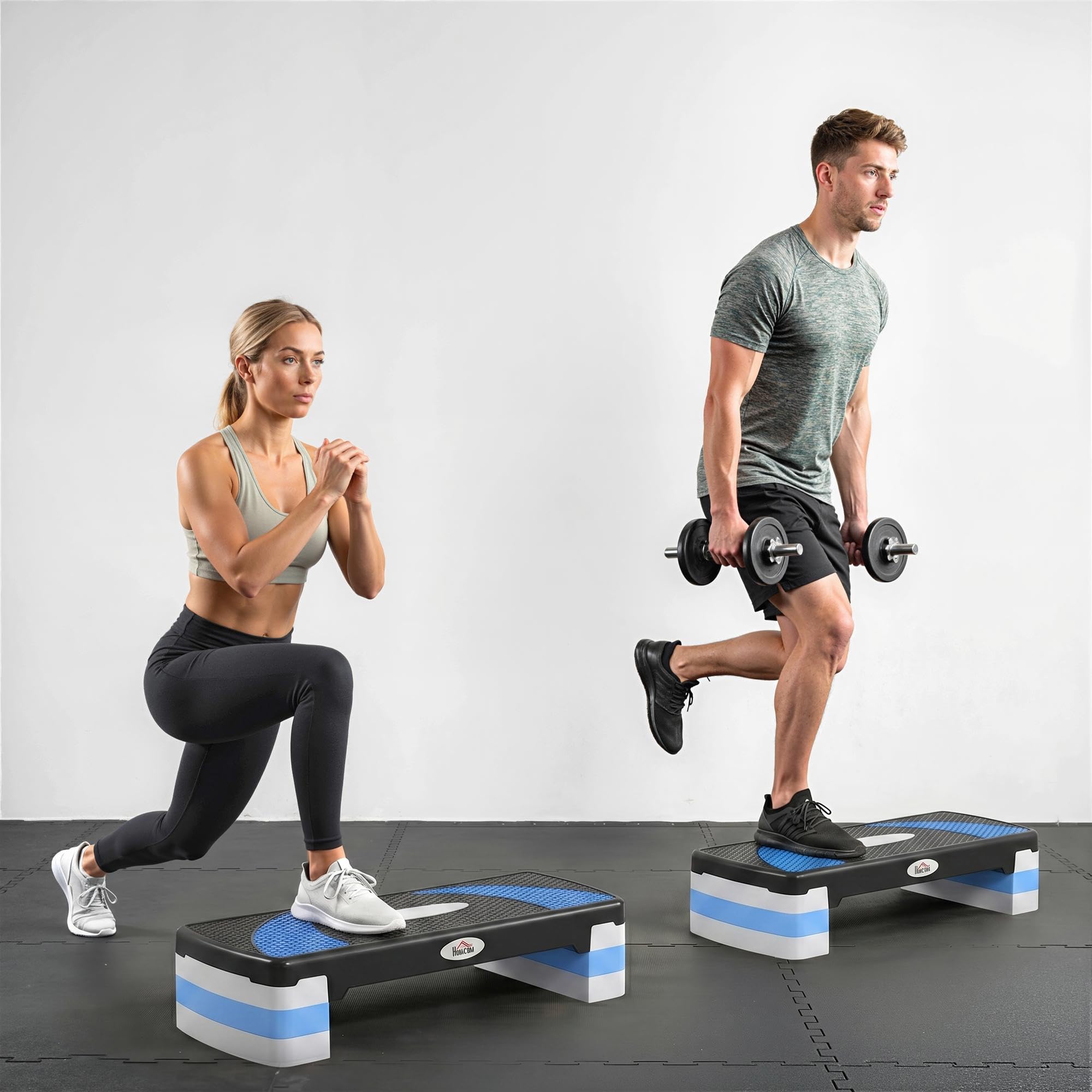 HOMCOM Step de Aeróbic para Fitness Tabla Plataforma Stepper Deporte Gimnasia Altura Regulable 3 Niveles Carga 150kg
