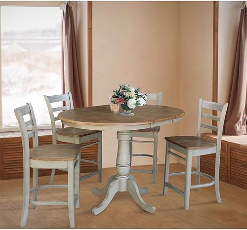 Miniatura 3 de IC International Concepts Mesa de extensión redonda de 36 pulgadas con 4 taburetes de altura de mostrador Emily - Juego de 5 piezas de comedor,