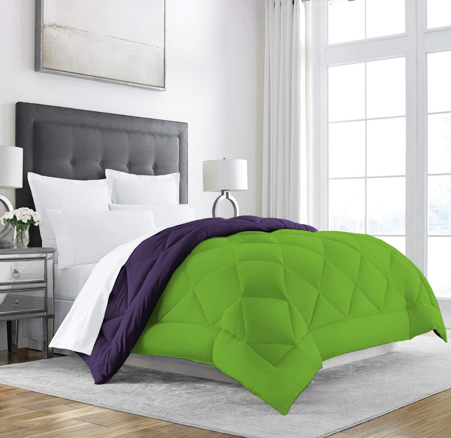 Texlux All Season Microfiber -Reversable Duvet/AC Comforter/Quilt - Olive Green Purple - Single Size 60 Inch x 90 Inch-image-18