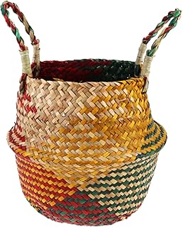 Cabilock Baby Storage Basket Kids Laundry Baskets Foldable Basket Woven Belly Basket Straw Potted Seagrass Belly Planter Basket Juicy Storage Box Handle Plant Basket Wooden