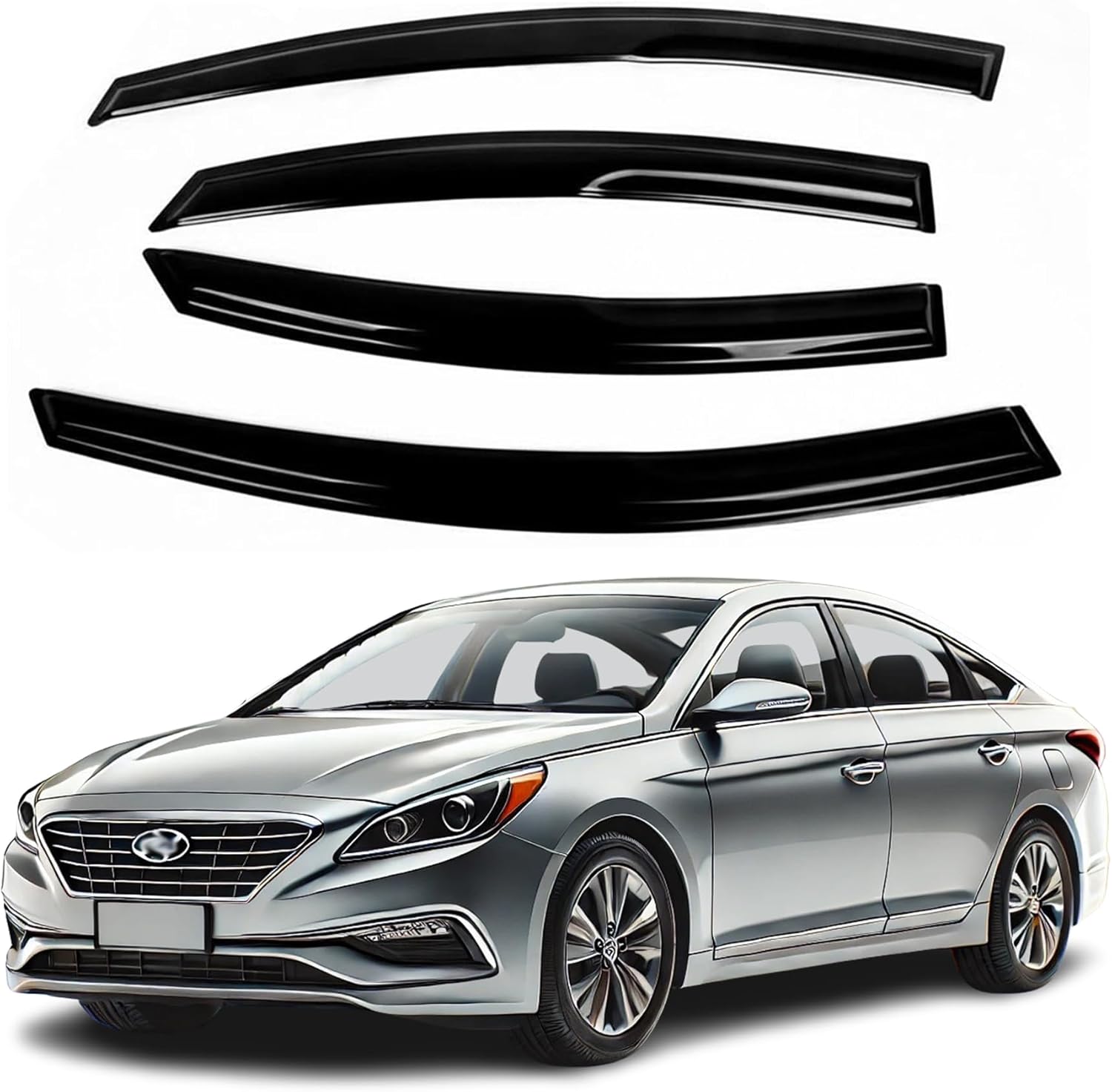 Fits Hyundai Sonata 2011 2012 2013 2014 Acrylic Safe Smoke Window Visor Set - Sun, Rain, and Vent Protection, 4-Piece Tape-On Window Deflector Guard Kit, 2mm Thickened