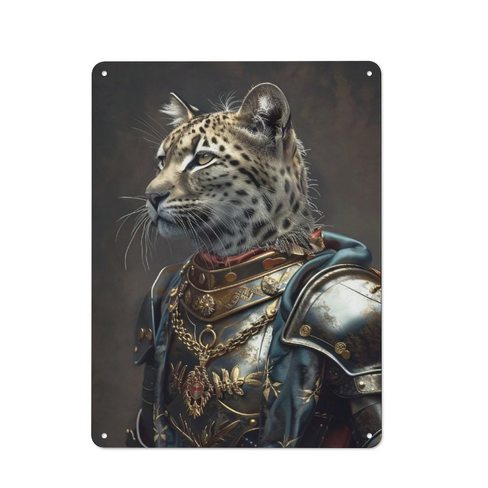 Junmoney Style-15 Classic Leopard Knight In Armor Portrait Metal Wall Sign 40X30cm, Pub Wall Decor For Diner, Restaurant, Shed Or Kitchen
