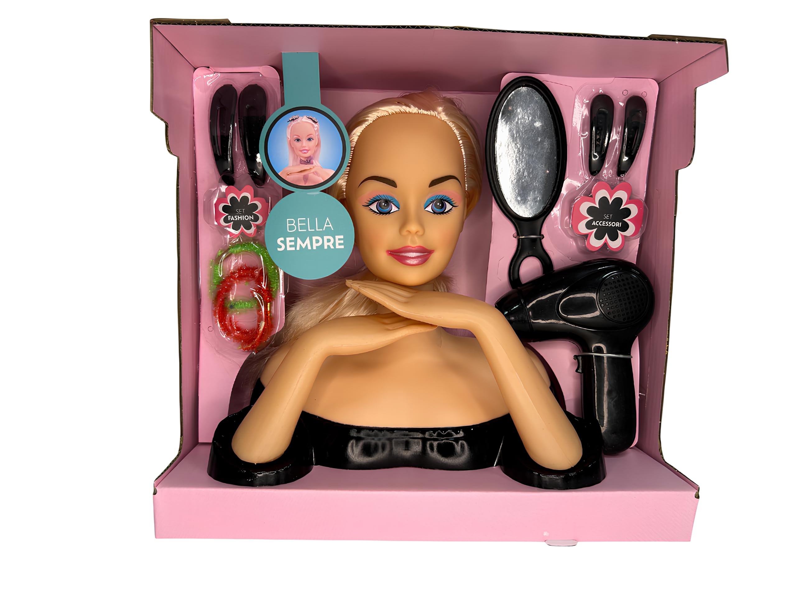 Testa Bambola da Truccare e Pettinare con Accessori Fashion Busto Parrucchiera Estetista Giocattolo Hair Style Capelli Principessa Salone di Bellezza Set Make Up Giocattolo Testa da Acconciare (b)