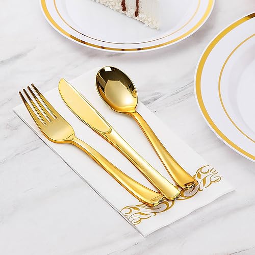 Miniatura 6 de Goodluck Paquete de 200 servilletas doradas desechables, servilletas decorativas como lino para cena, servilletas de fiesta suaves y absorbentes,