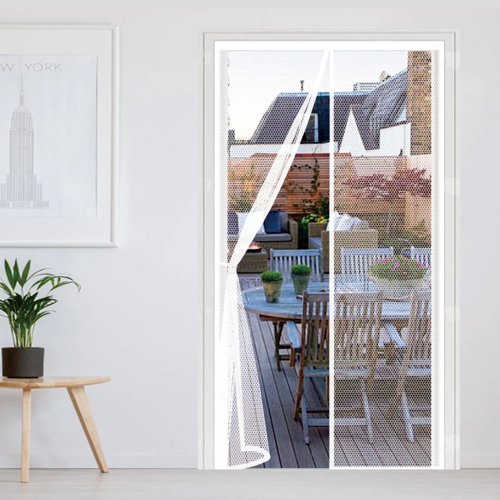 Magnetic Screen Door 56 x 184 cm with Powerful Magnets Automatically Closes and Magic Tape, Install Without, Keep Bugs Out, Heavy Duty Bug Mesh Curtain for Patio Door, White