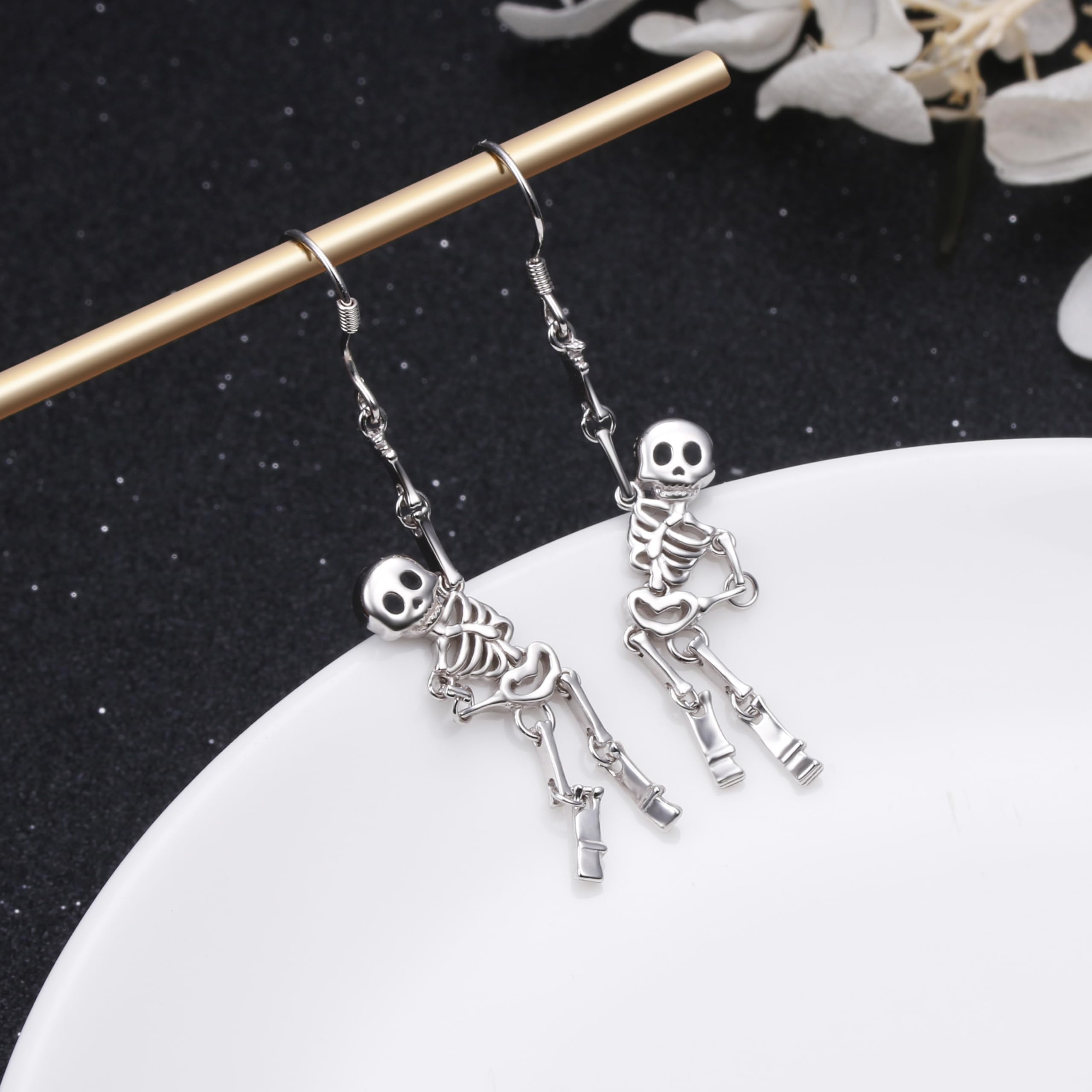 Orecchini a forma di scheletro di Halloween, in argento Sterling 925