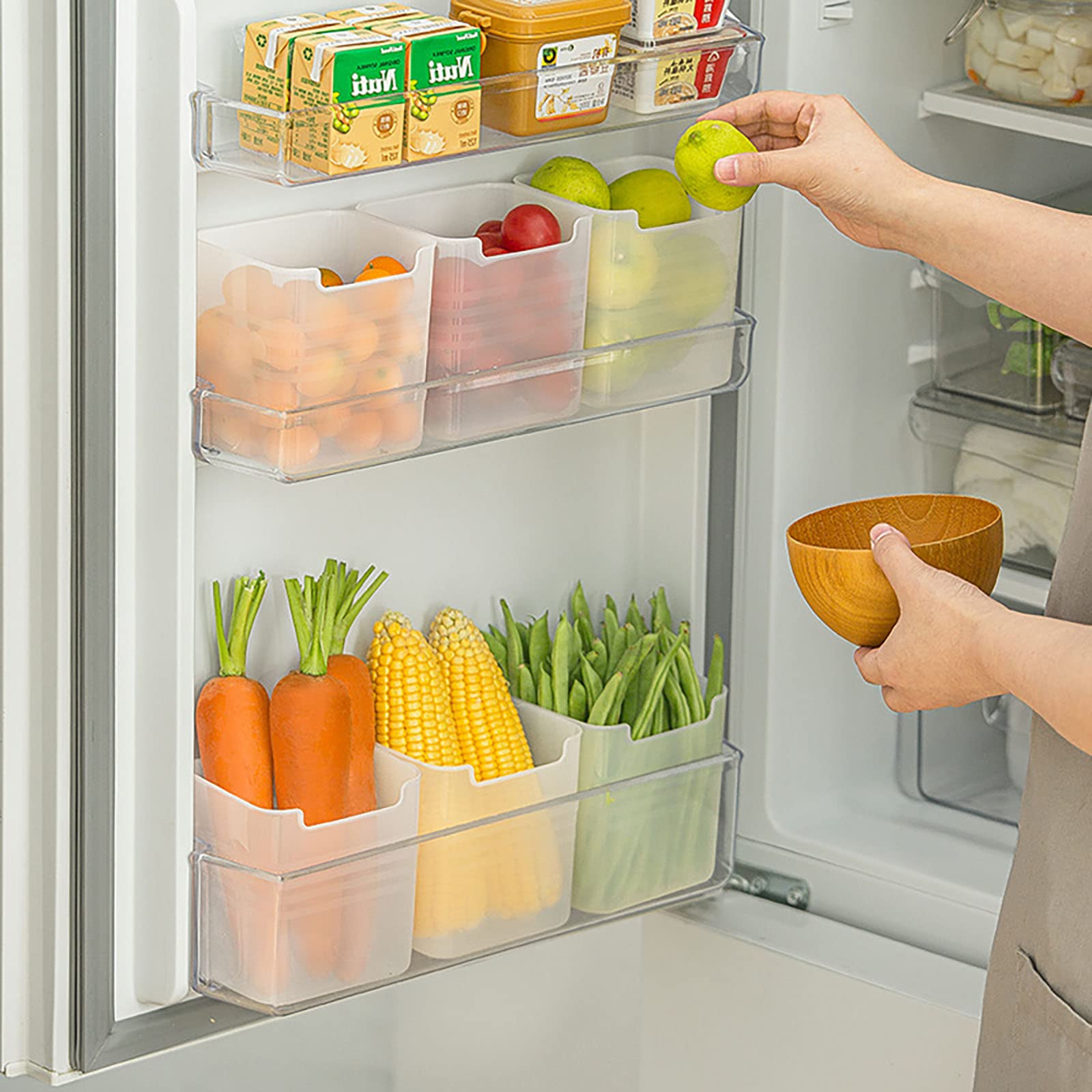 10-teilige Kühlschrank-Aufbewahrungsbox, Kühlschrank-Seitentür, langer Streifen, Lebensmittel, Lebensmittelklassifizierung, Aufbewahrung, verschiedene Formen, Gewürze, Frischhaltebox, Küchenveredelu