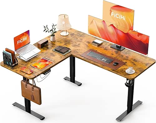 FiCiHi 63 x 55 Inch L-Shaped Electric Standing Desk, Adjustable
