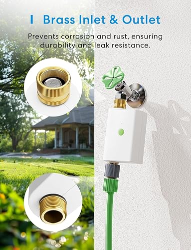 Miniatura 2 de meross Temporizador de agua WiFi para manguera de jardín, temporizador inteligente de manguera con entrada y salida de latón, válvula de rociador