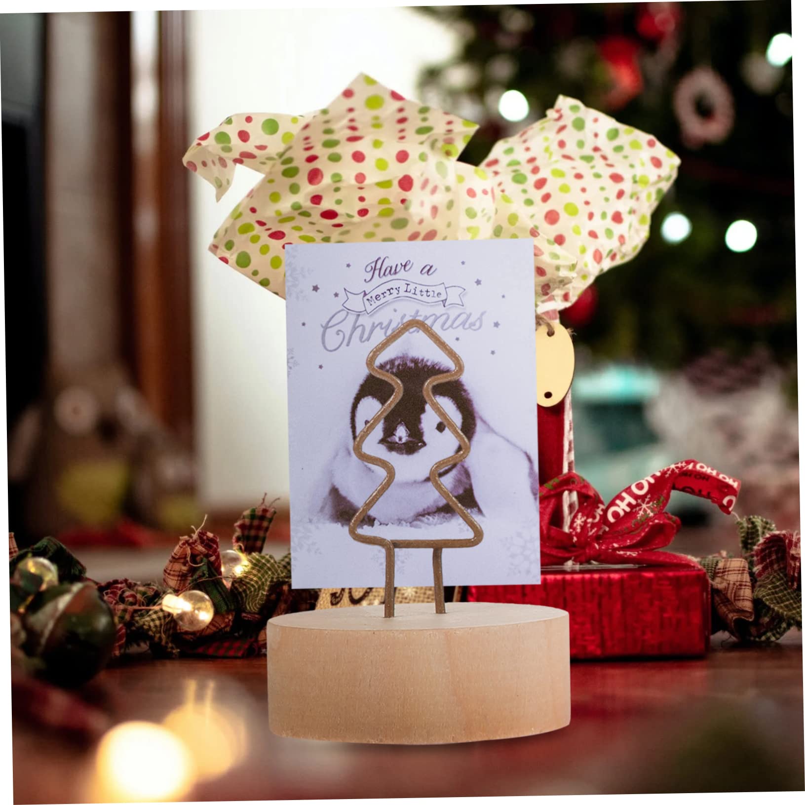 24piezas Soporte De Notas De Navidad Clips De Madera y Forma De Árbol y Estrella Portacartas Para Decoración De Mesa Fiestas