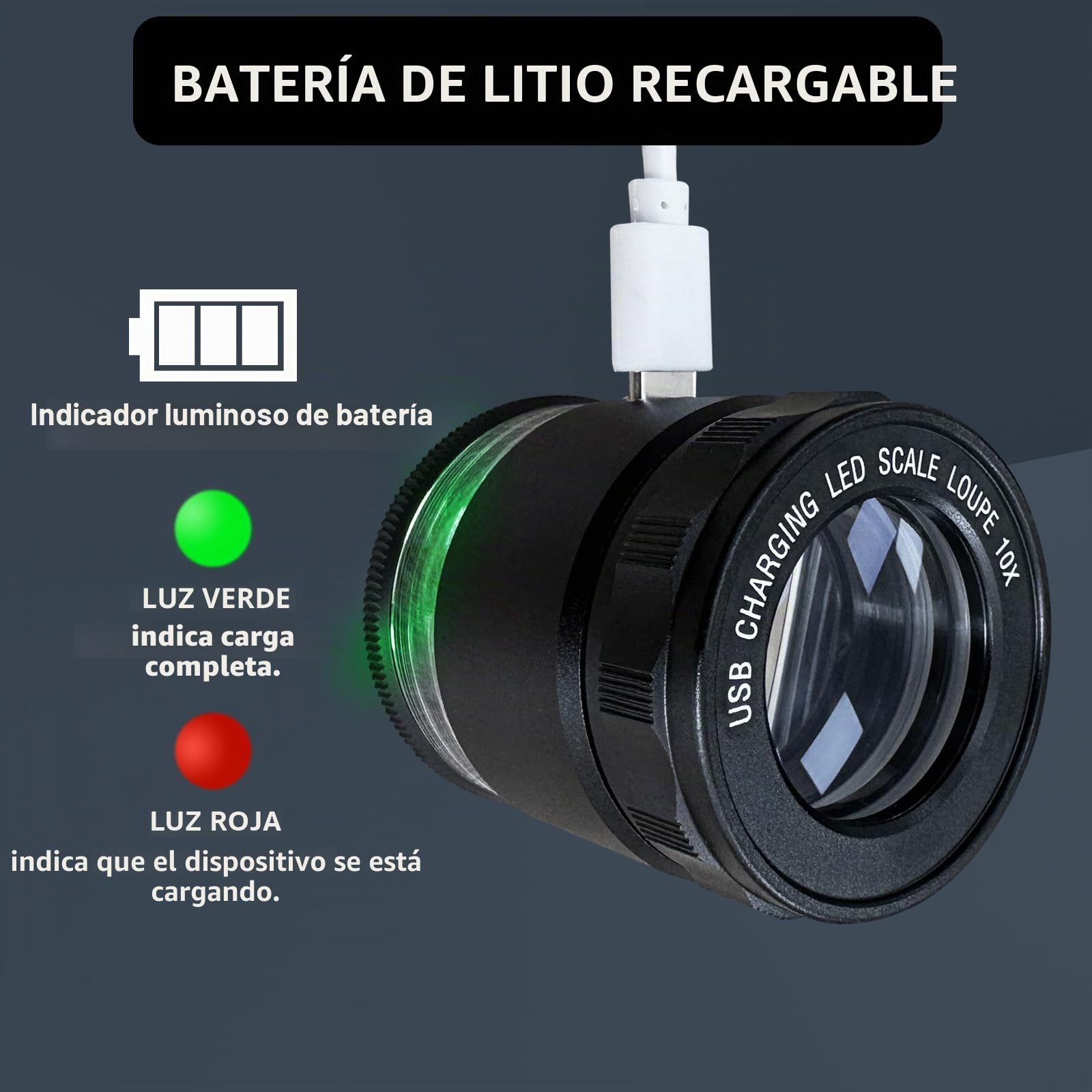 Lupa de Joyero 10x con 6 Luces LED y Escala de Vidrio de 3, Lupa Portátil y Recargable de 25 mm de Campo de Visión, para Joyería, Gemas, Monedas, Herramienta de Hobby