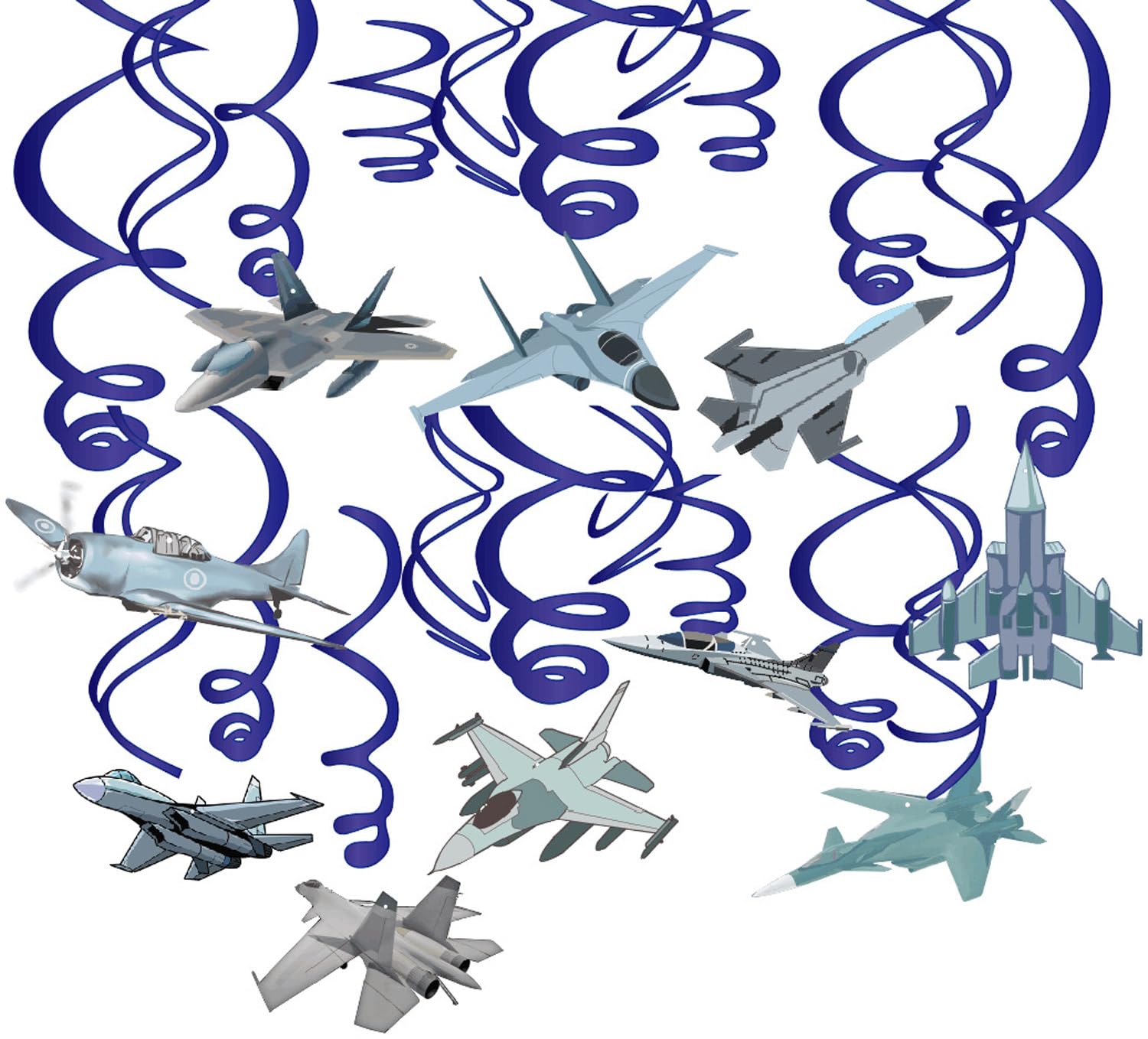 AimtoHome 20 Pieces Airplanes Hanging Swirls, Air Force Theme Ceiling Hanging Streamers Party Decorations for Airplane Themed Birthday Baby Shower Party Supplies