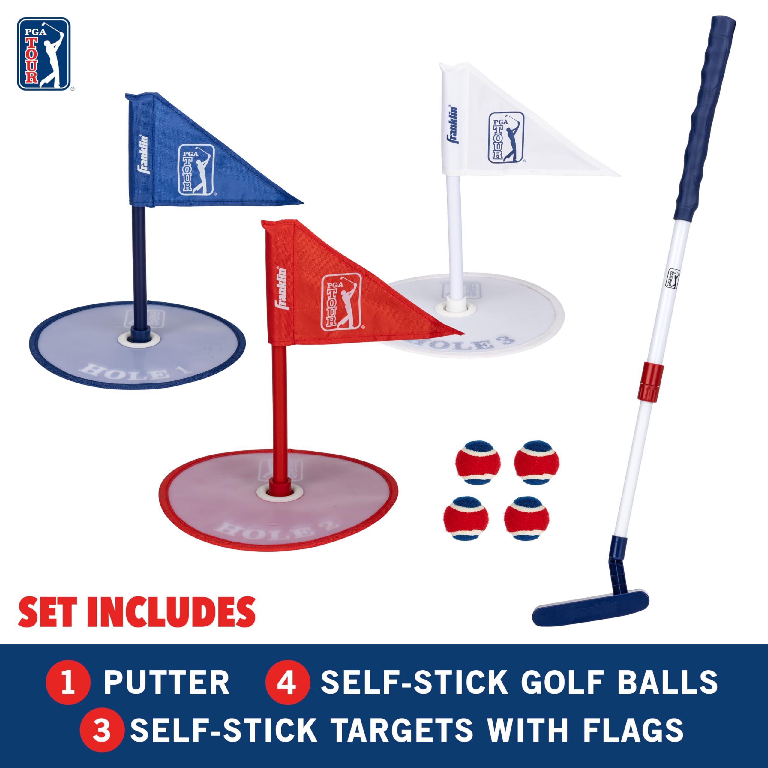 Franklin Sports Kids Indoor Mini Golf Set - PGA Tour Putt N' Stick Mini Golf Set for Boys + Girls - Toy Indoor Mini Golf Game for Kids - Perfect Youth Golf Set for Ages 3+ - Putter, Balls + Holes Set - Image 2