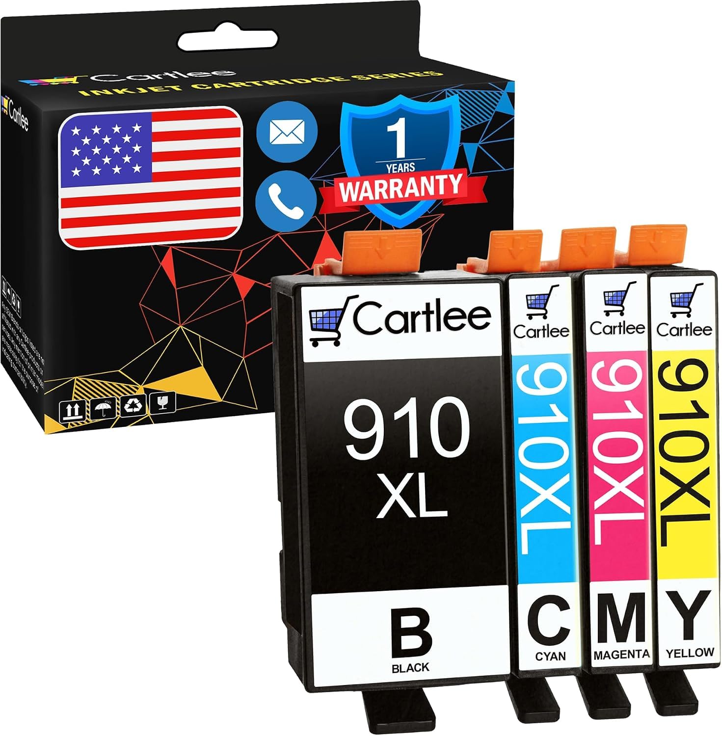 Cartlee Compatible Ink Cartridges Replacement for HP 910 XL Ink Cartridges 910XL for HP Printers Officejet Pro 8025 8022 8020 8035 8030 8028 8025e Combo Pack - 4pk (1 Each Black/Cyan/Magenta/Yellow)