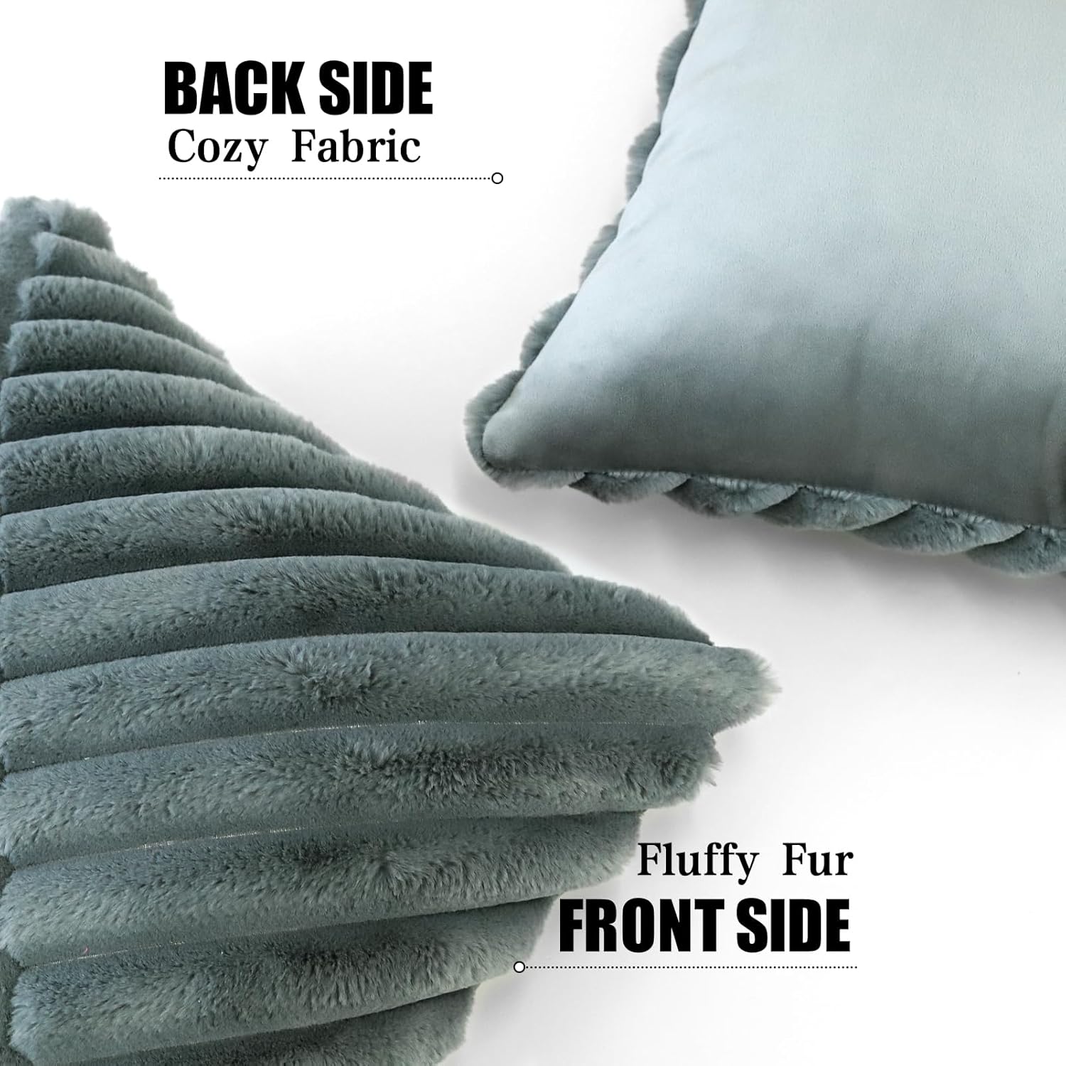 OTOSTAR Faux Fur Plush Throw Pillow Covers 20 x 20 Inch Fuzzy Soft Striped Decorative Velvet Pillow Case Couch Home Decor Pillow Covers for Sofa Bed Living Room Set of 2 (Dark Gray) - Image 7