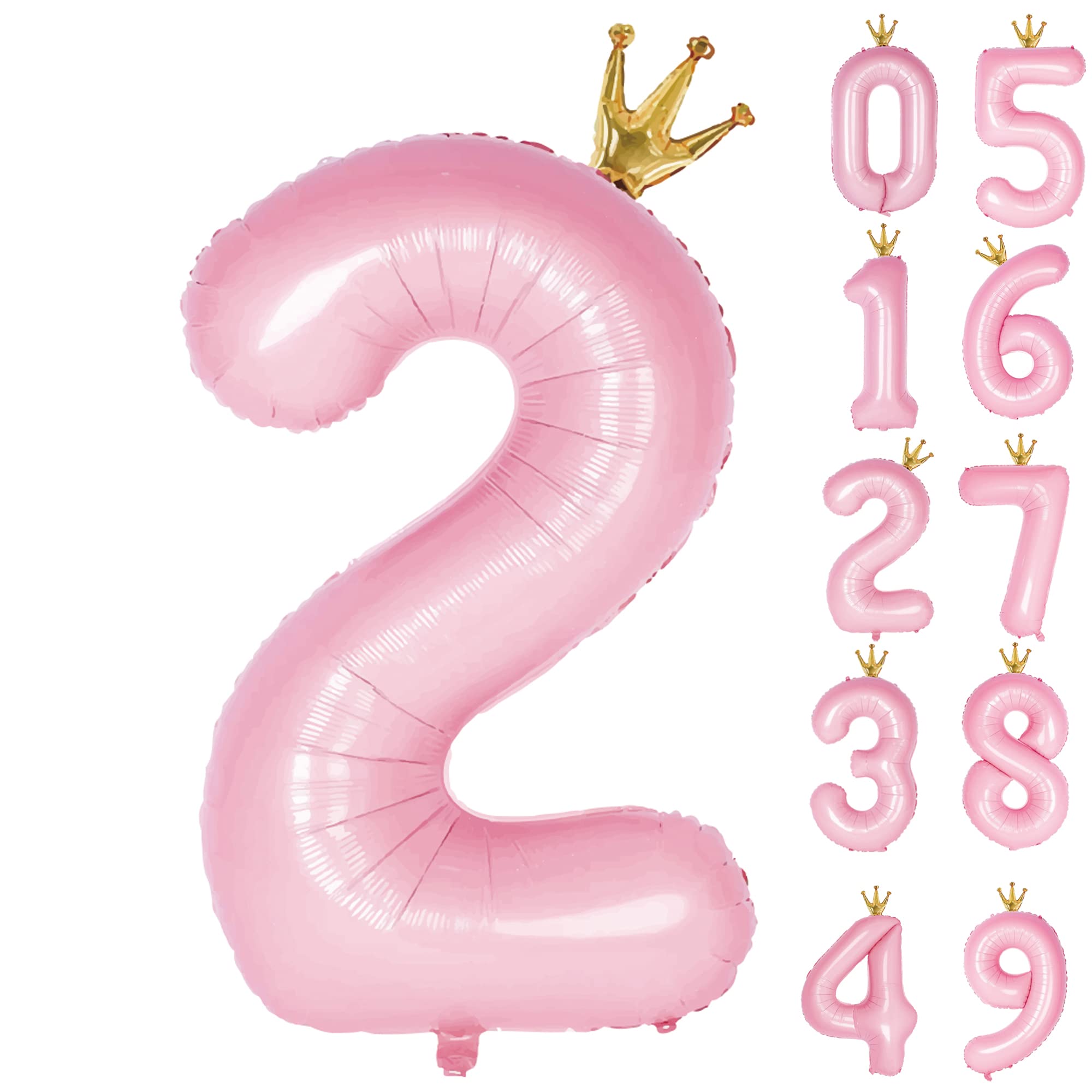 Gifloon Number 2 Balloon with Crown, Large number balloons 40 inch, 2nd Birthday Party Decorations Supplies Two Birthday Sign Decor, Pink