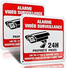 VEGCOO 2Pcs 24 Heures Panneau Camera Surveillance, Aluminium 15cmx15cm Pancarte Video Surveillance, Panneau Video Surveillance Exterieur, Alarme Video Surveillance en Aluminium