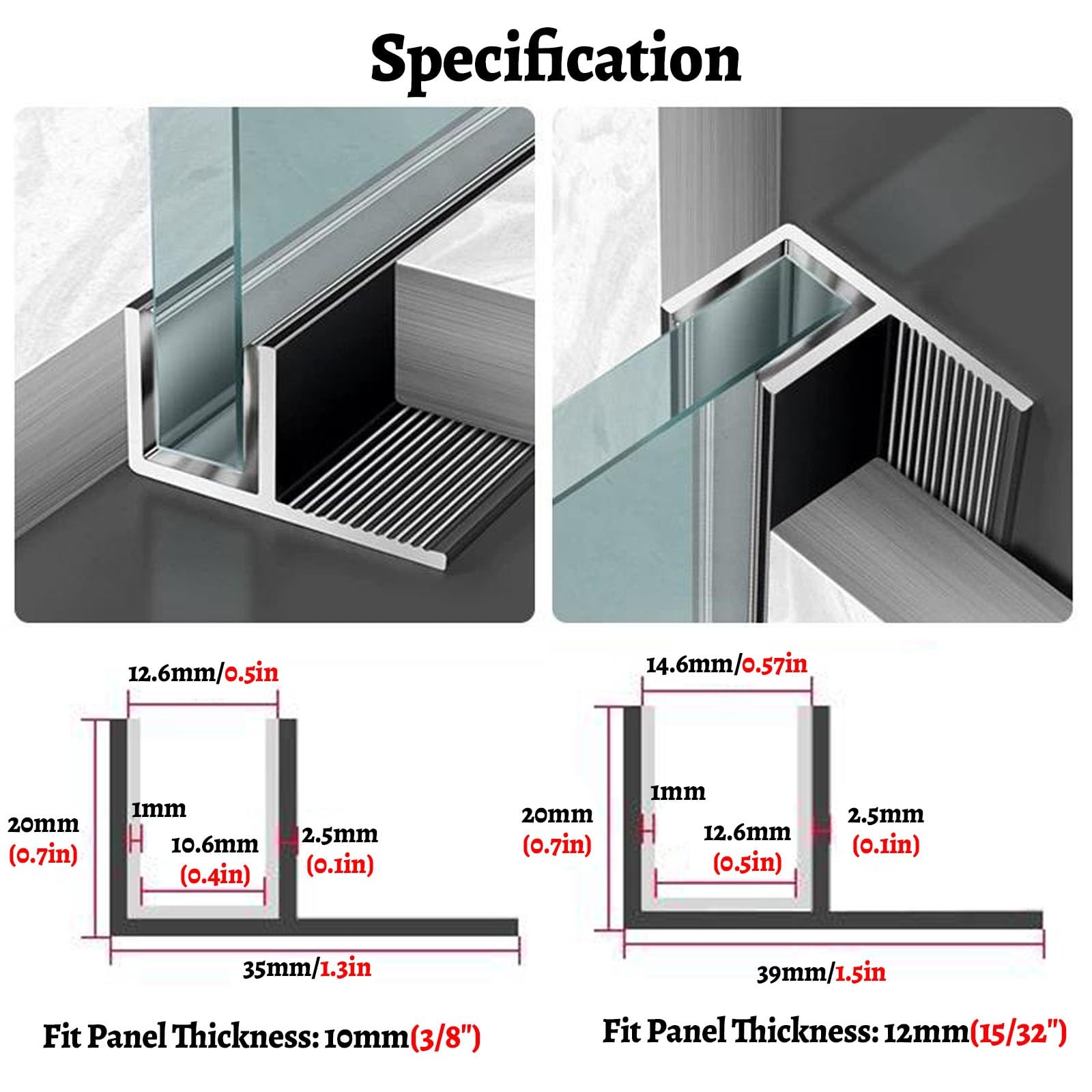 Wysokiej jakości aluminiowe drzwi prysznicowe kanał U 10 mm 12 mm profil mocujący szary uchwyt panelowy do 12 mm s idealny do łazienki i hotelu Renovats & Design