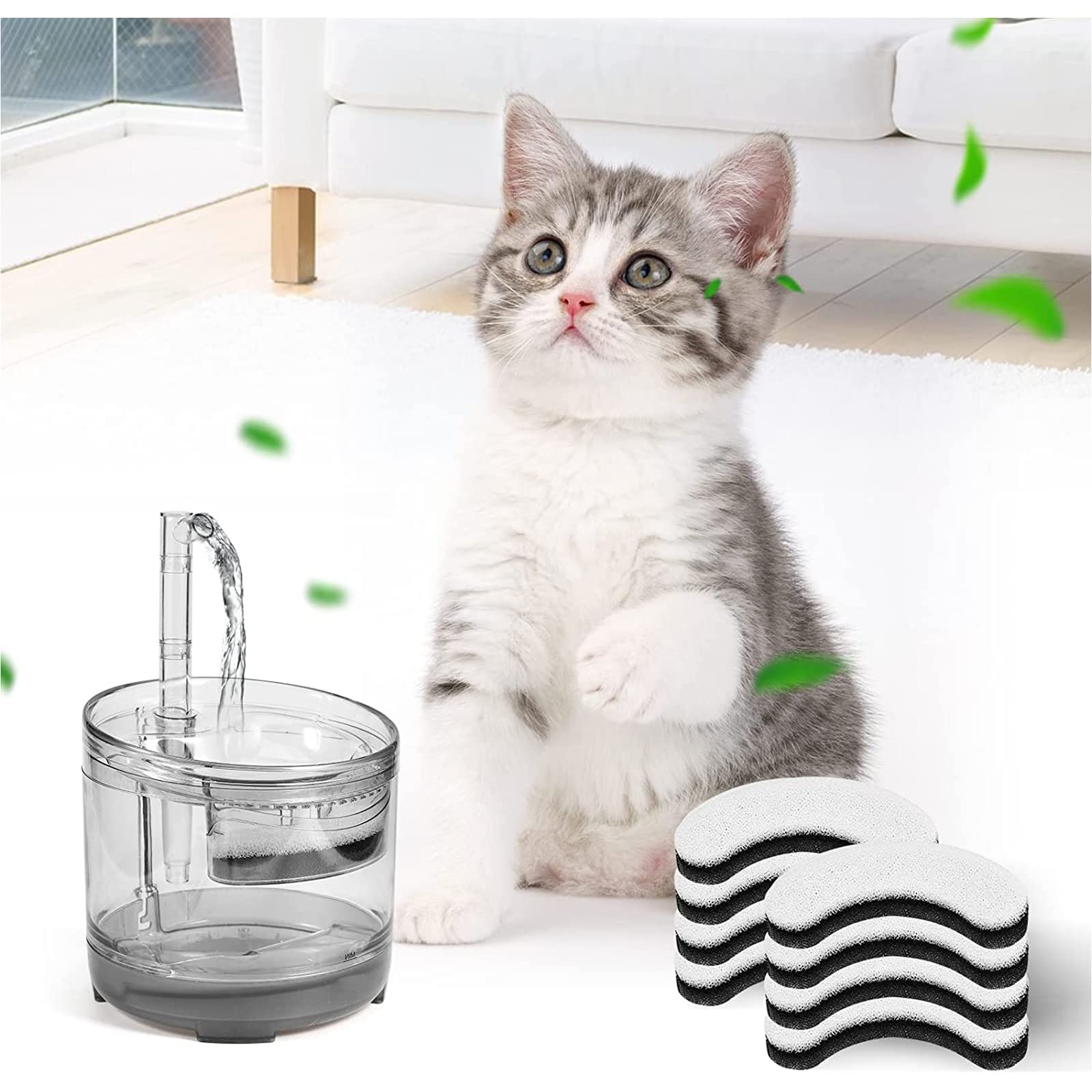 Filtros de fuente de agua para gatos, paquete de 8 filtros de repuesto para fuente de agua transparente para gatos, dispensador de agua para perros