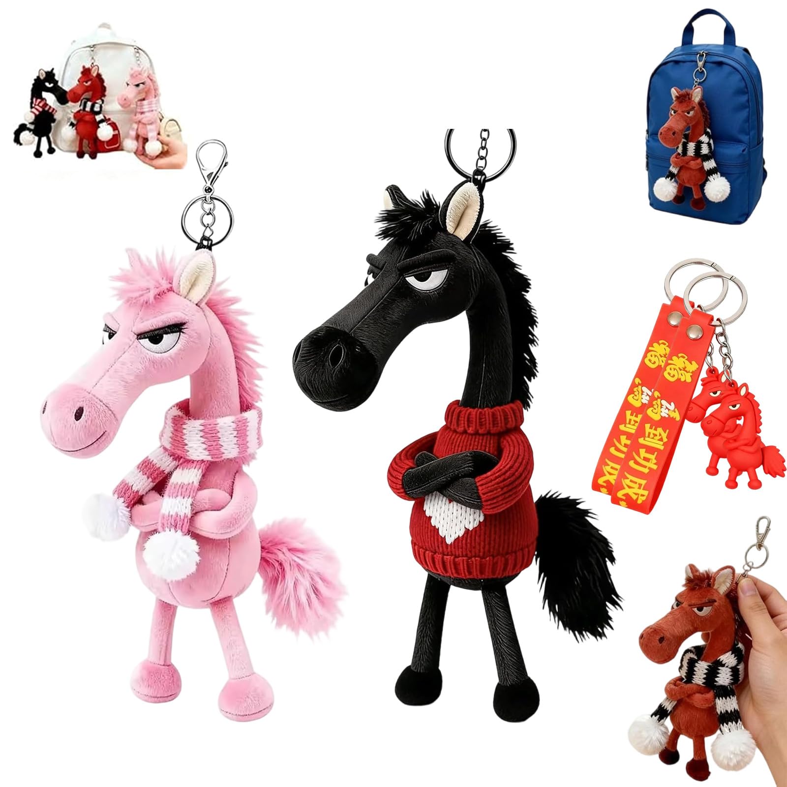 Liocwocne Women's 2Pcs-A Year Of The Horse Lucky Mascot — New Year Good Luck Gift 2026, Meaning To Get Rich Symbolic Horse Figurine, Funny Horse Plush Keychain For Backpack Purse And Bag Decorations (2Pcs-A)