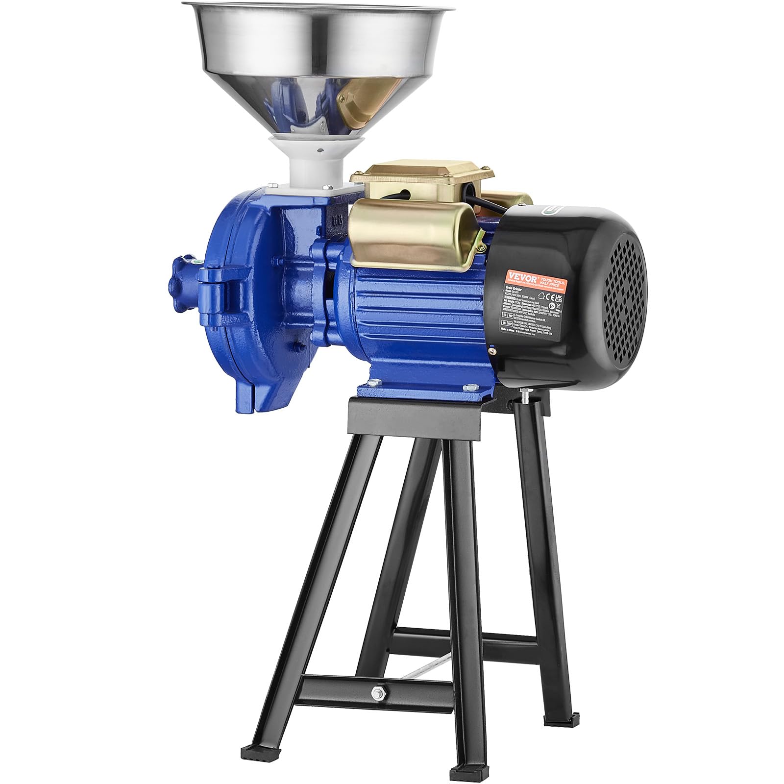 VEVOR Molinillo de Grano Eléctrico 3000 W Molinillo de Especias Comercial Molino de Harina de Trigo Seco Espesor Ajustable con Embudo para Moler Cereales Especias Hierbas Pimientos Maíz