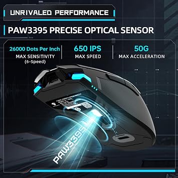 Machenike Wireless Gaming Mouse,26,000 DPI,PAW3395 Sensor,RGB Backlit,Ergonomic Design,6 Programmable Buttons,Long Battery Life,Ultra-Lightweight,White Gaming Mice Compatible with PC, Mac