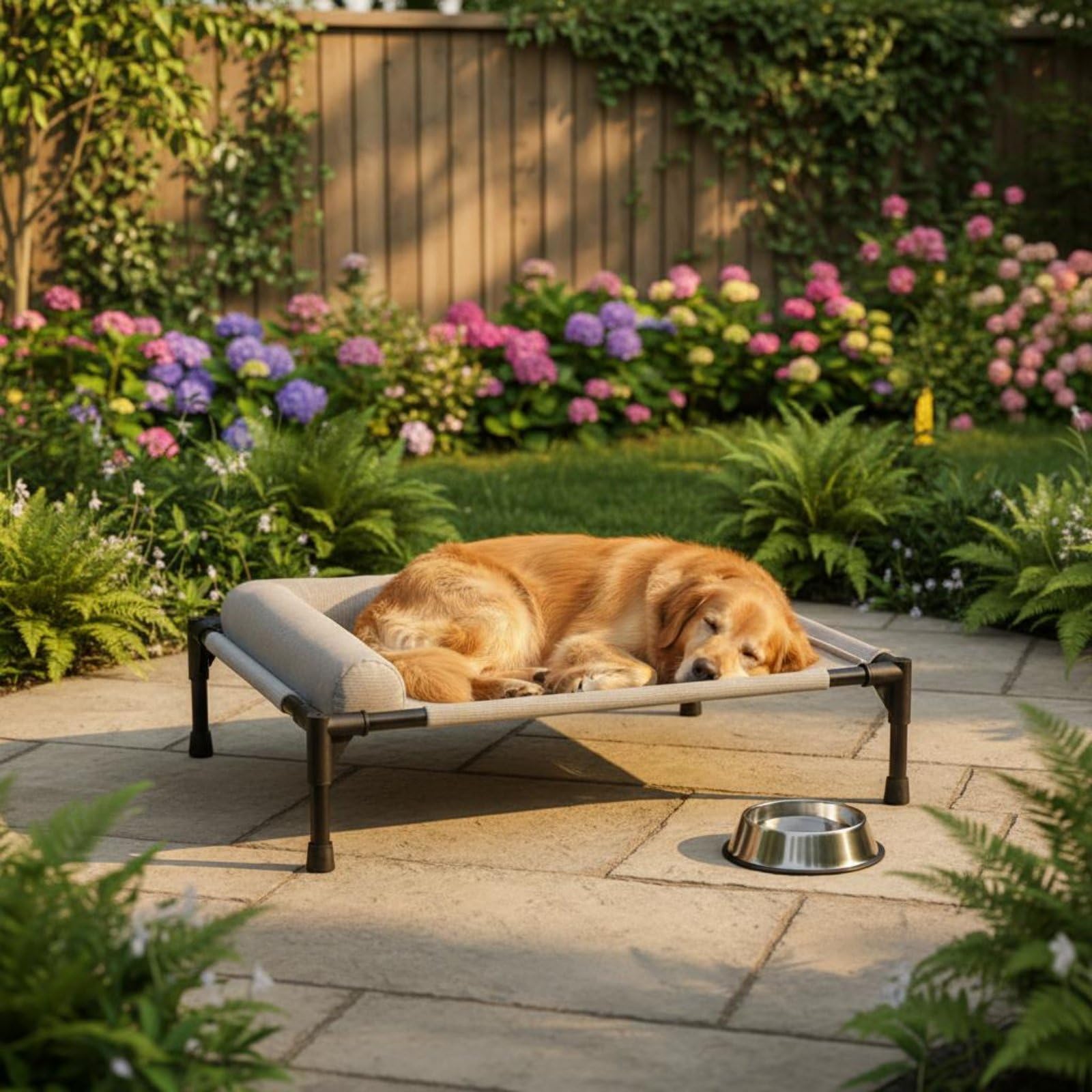 Cuccia Rialzata per Cani, Brandina Lavabile con Telaio Rialzato da Terra, Cuccia Traspirante per Gatti e Cani da Interno e Esterno, Gray, per Giardino, Terrazza, Patio, Gray, M