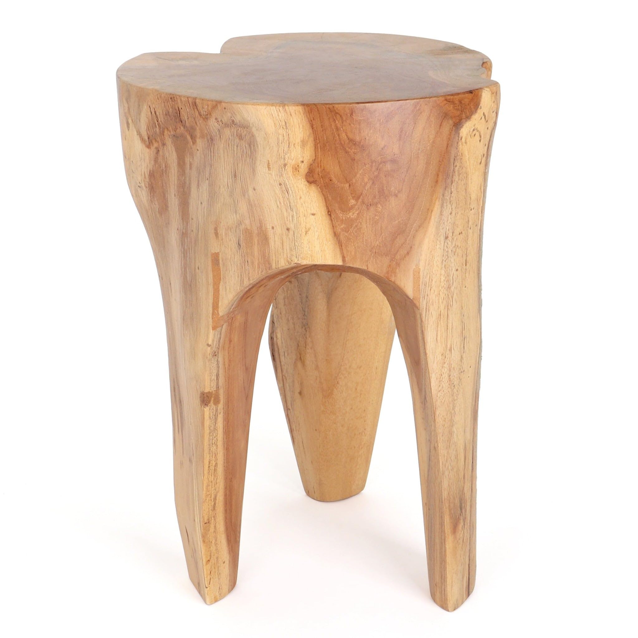 Rutledge & King Java Teak Root Stool - Wooden Boho Side Table - Tree Stump - Pedestal Side Table - Natural Teak Stool
