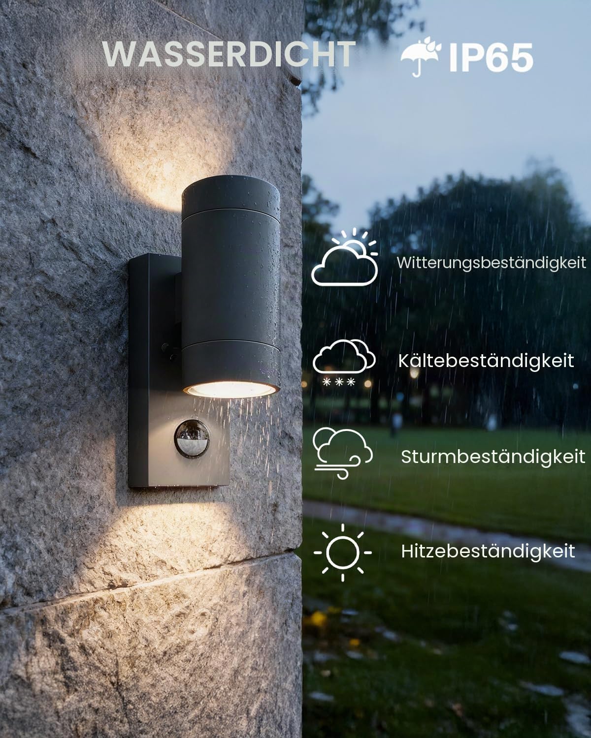 Aussenlampe mit Bewegungsmelder, Up and Down Außenlampe GU10 | IP65 Wasserdichte Wandleuchte Aussen, Aluminium Wandlampe Aussen für Wand, Haustür, Terrasse, Balkon, Anthrazit, 2 Stück