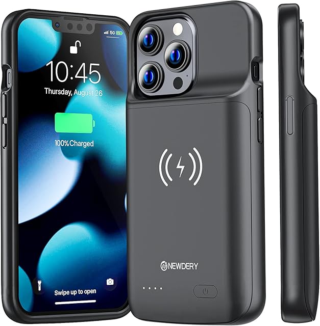 NEWDERY Battery Case for iPhone 13 Pro & iPhone 13, 4800mAh Qi Wireless Extended Power Charging Case, Portable Protective Rechargeable Charger Case for iPhone 13 Pro & iPhone 13 (6.1 inch)