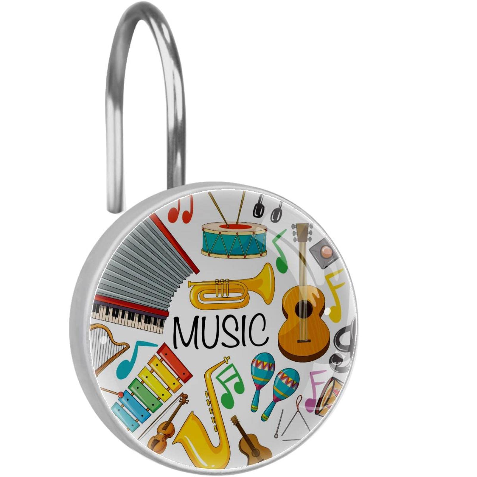 Crochets pour rideau de douche anti rouille en acier inoxydable et anneaux design musique