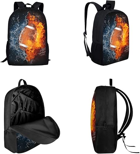 Vista 2 de Sannovo Fire Water Football Designs - Juego de 3 bolsas escolares para adolescentes y niños
