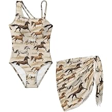 Girls Swimsuit, Adjustable Straps Cut Out One Piece Bathing Suit with Cover Up Skirt Girls Swimwear 7-18 Years