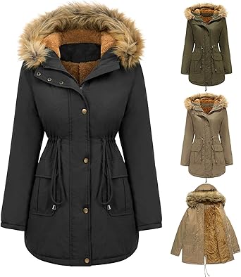 LUGOGNE Winter Coats for Women Warm Hooded Outerwear Solid Thick Padded Jacket Loose Fleece Oversized Hooded Coat
