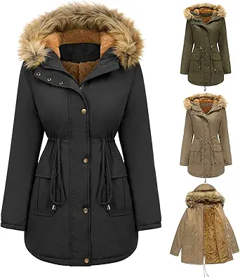 LUGOGNE Winter Coats for Women Warm Hooded Outerwear Solid Thick Padded Jacket Loose Fleece Oversized Hooded Coat