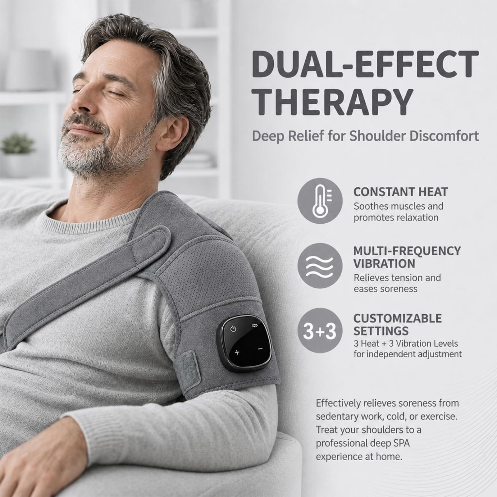 Schulter Massagegerät, Triple Method Schulter Massagegerät, Schultermassage Gerät mit Wärme und Vibration, 5 Heizstufen und 5 Vibrationsmodi, Einstellbar Schultermassage Gerät,Beheizte Schulterbandage
