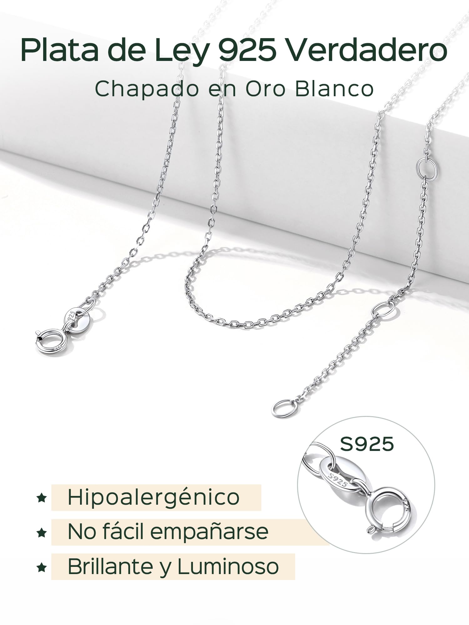 ChicSilver 2PC Cadenas Finas Mujer Plata de Ley 925 1.1mm 40cm 45cm Collar Minimalista