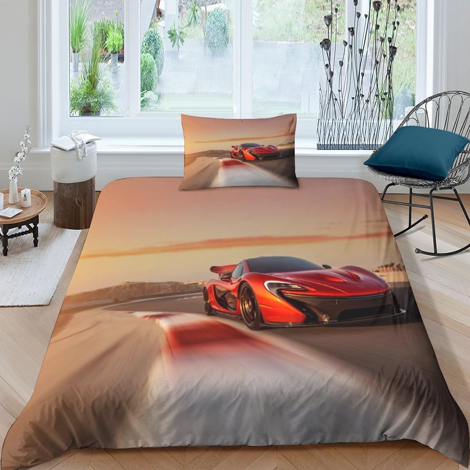 BARDYS Super Car 3D Printed Bedding Set Soft Microfiber Sports Car Comforter Cover with Pillowcaser, Quilt Cover with Zipper,Duvet Cover Set Light Weight for Kids Girls,boys Single(135x200cm) — image 1