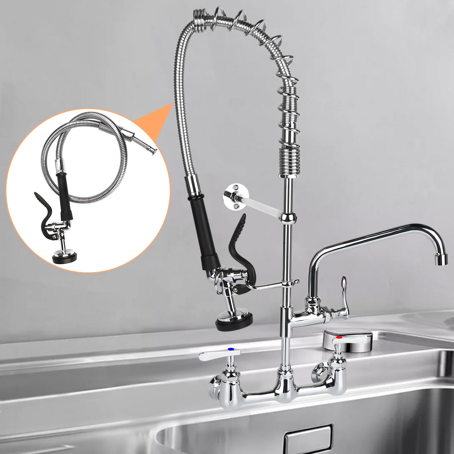 COOLWEST Manguera de preenjuague con válvula de pulverización de 38 pulgadas, manguera flexible de acero inoxidable