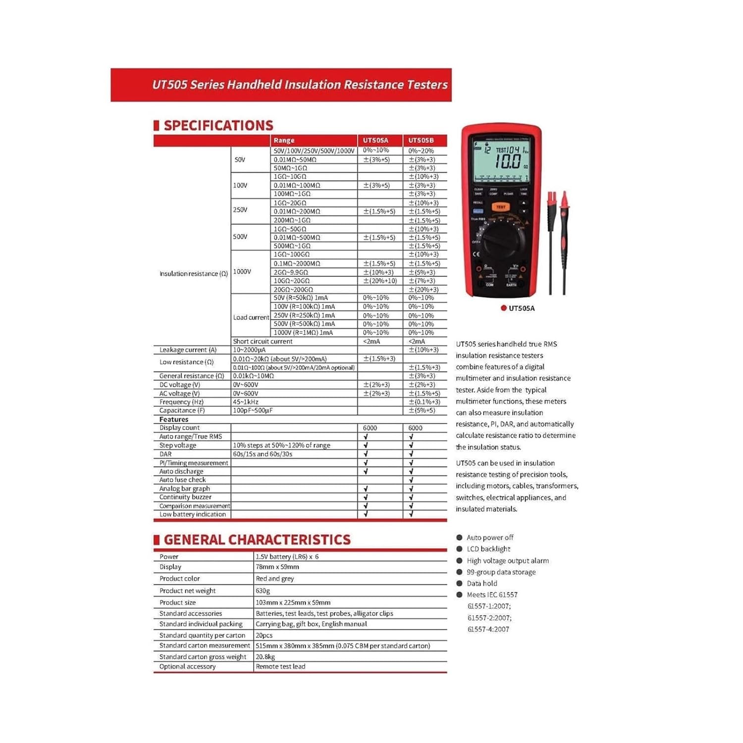 Capacitance Meters, Insulation Resistance Tester Backlight LCD Screen Electronic Megohmmeter Data Hold Function for Electrical Components Motor