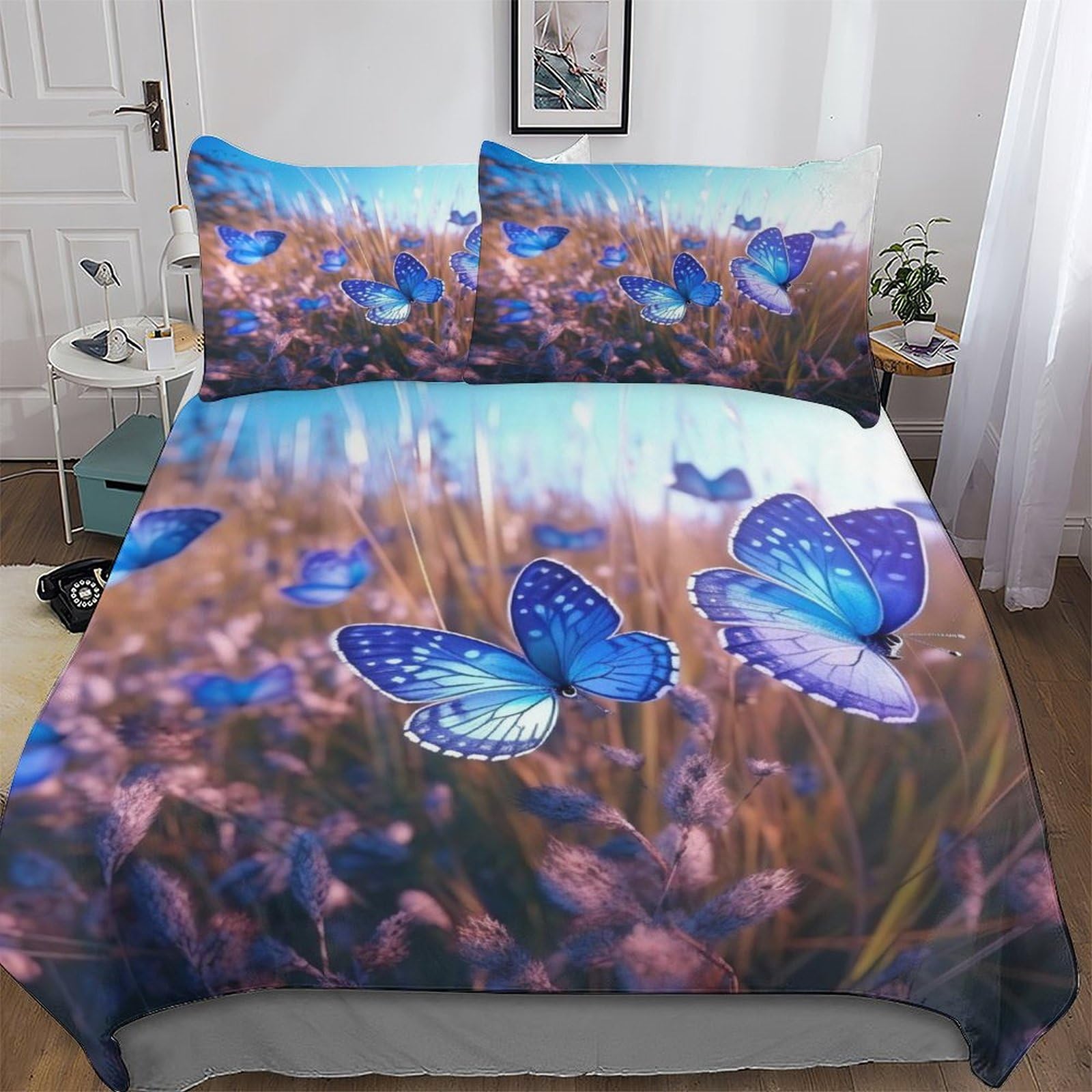 Pazzk Boys Butterfly-1 Butterfly Bedding Quilt Cover 2 Pieces Sets Easy Care Super-Soft Polycotton Comforter Cover Comfortable & Durable Duvet Cover With Pillowcases For Girls Single (135X200cm)