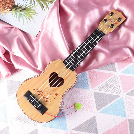 Healifty Mini Ukulele Toy Guitar for Kids 17.32 Inch Four-String Musical Instrument Child Ukulele with High Gloss Finish for Early Music Learning and Beginner Play