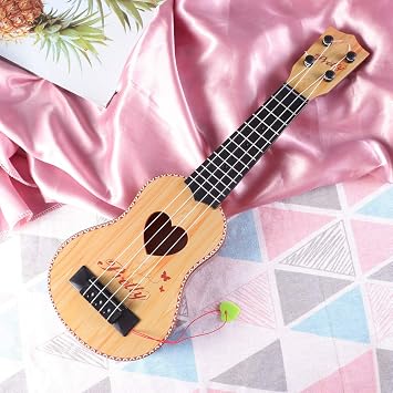 Healifty Mini Ukulele Toy Guitar for Kids 17.32 Inch Four-String Musical Instrument Child Ukulele with High Gloss Finish for Early Music Learning and Beginner Play