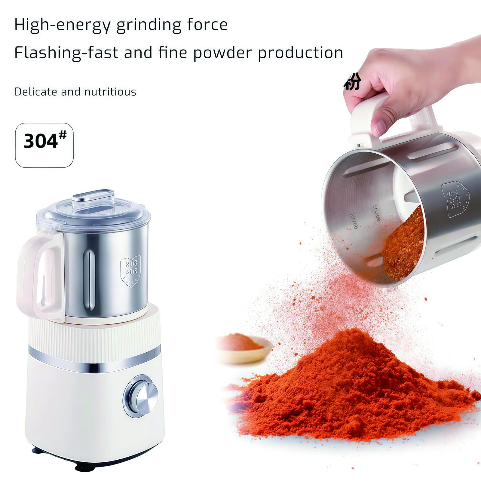 Molinillo Eléctrico De Granos 500W – Molino De Acero Inoxidable 600ml para Especias Café Nueces & Hierbas Secas Y Húmedas 26000RPM Cuchillas Dobles Molienda Automática con Un Toque Taza