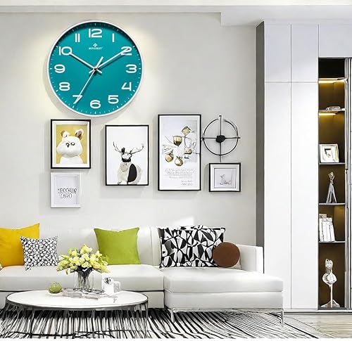 Miniatura 5 de Reloj de pared blanco de 12 pulgadas, reloj de pared minimalista moderno, silencioso, sin tictac, funciona con pilas, fácil de leer, reloj de pared