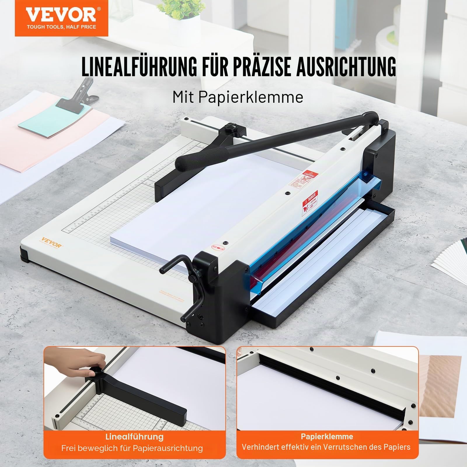 VEVOR Papierschneider manuelle Schneidemaschine (bis A3 Papier, 400 Blatt Kapazität), Papierschneidemaschine Hebelschneider, Guillotine-Schere für Papier höchste Präzision Büro Zuhause Schule