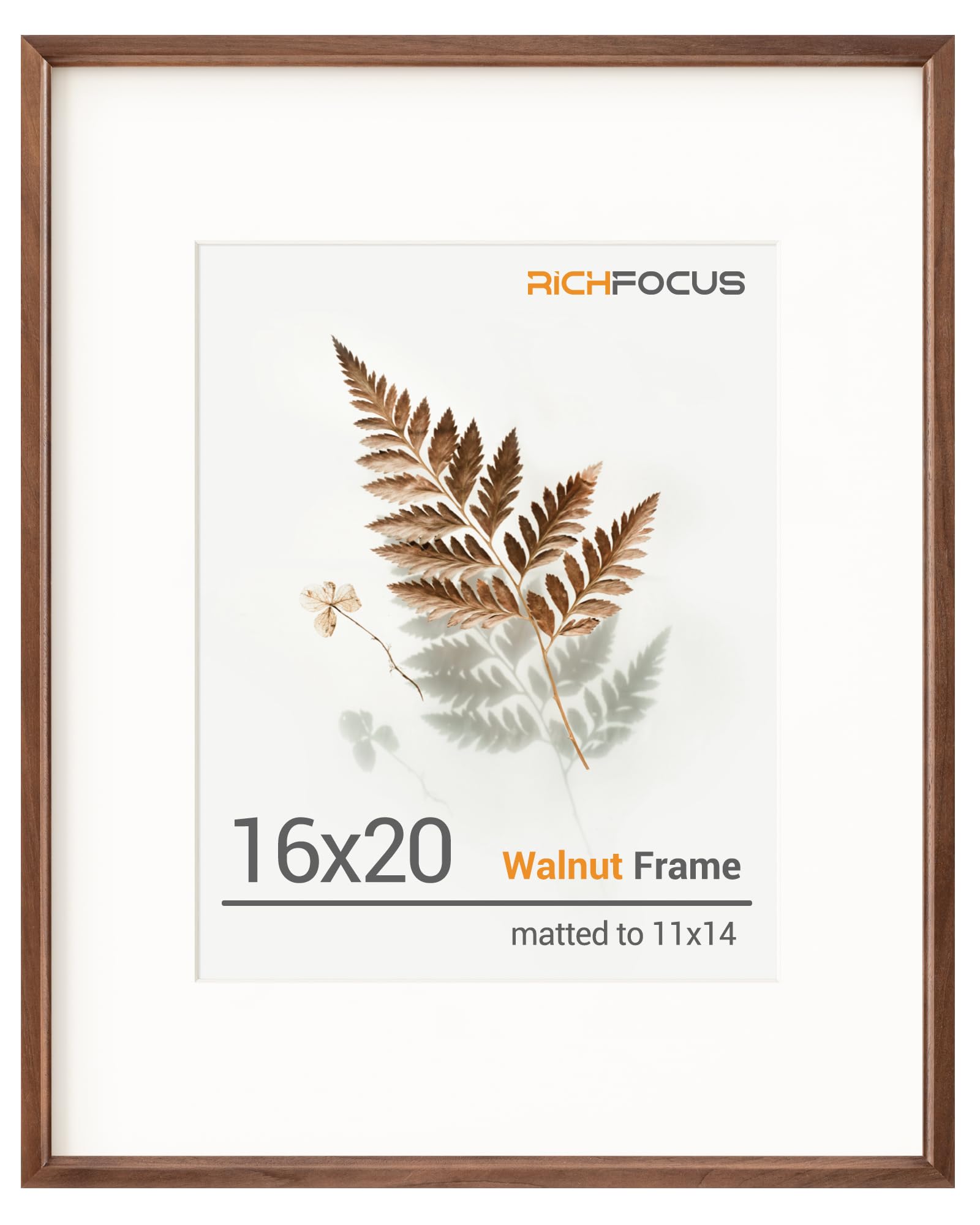 16x20 Picture Frame Matted to 11x14 Photo USA-Sourced Natural Walnut Wood 16 by 20 Poster Frame with Tempered Glass - Gallery Wall Mount Display Artwork