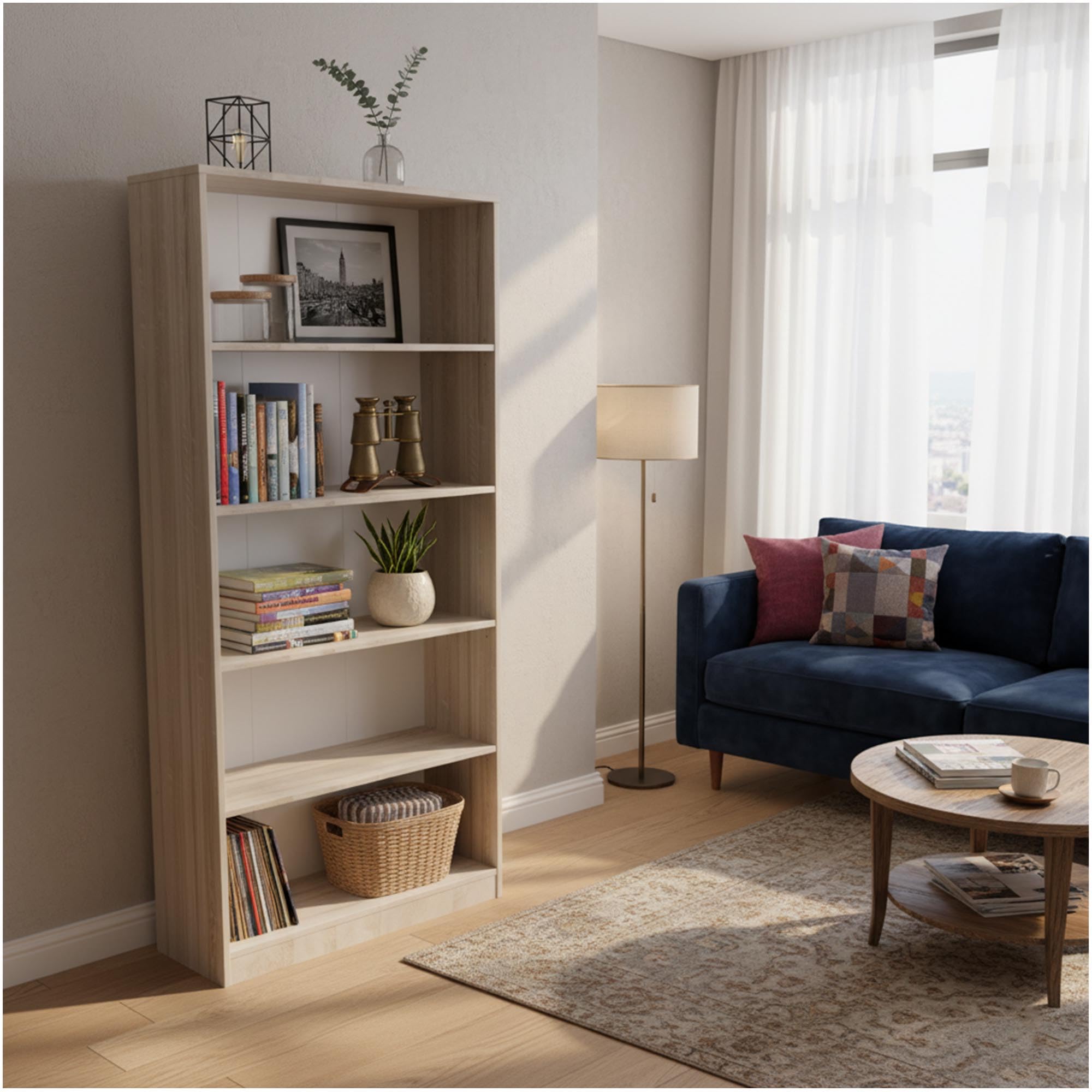 CDF Librería Estantería Abierta con Niveles Mueble para Oficina Sala de Estar Habitacion y Estudio Juvenil Comedor Dormitorio Estrecha Documentos Decoración Moderna Vertical -Roble Sonoma 80 cm