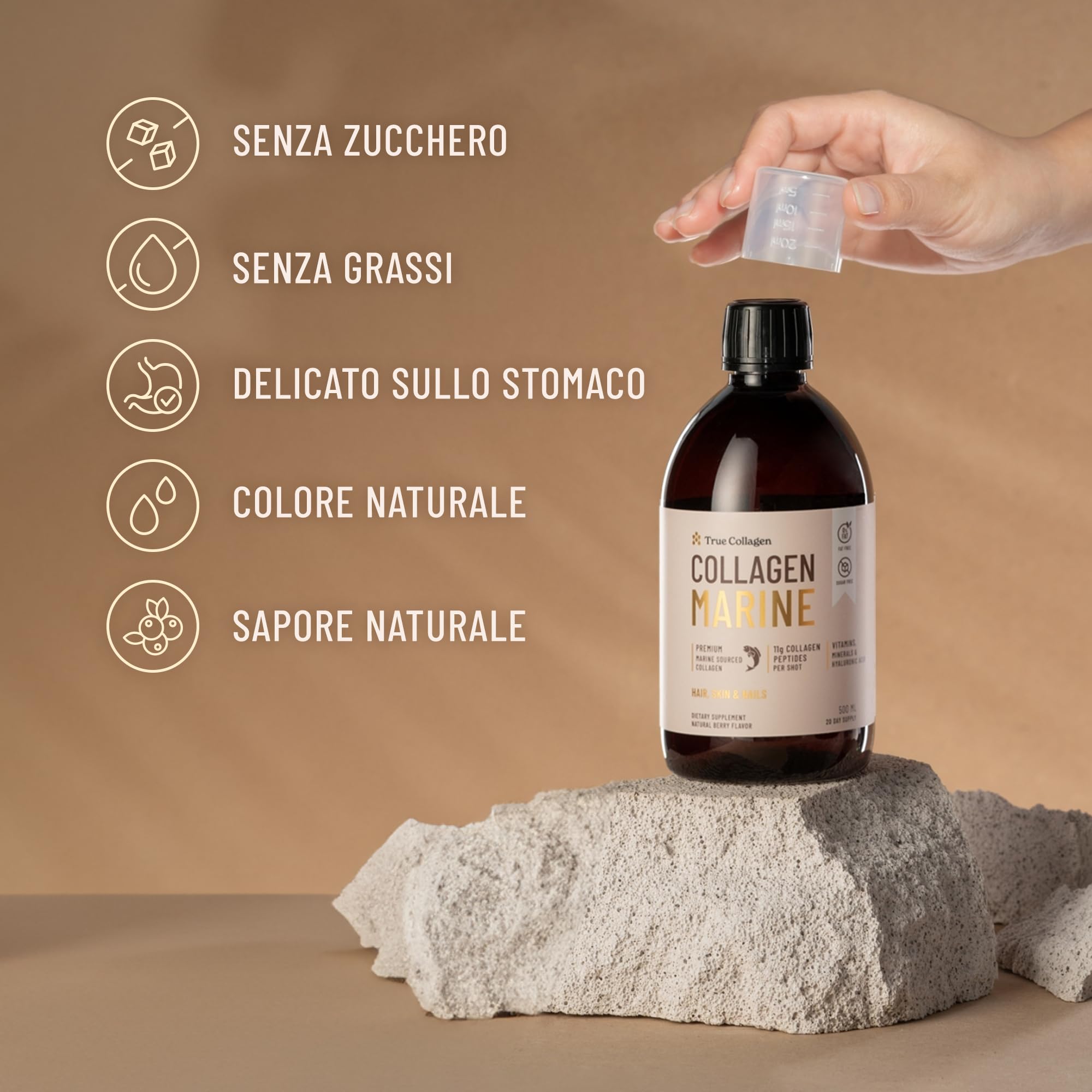 True Collagen - Premium 11000mg collagene marino 500 ml I collagene idrolizzato puro (Tipo I e III) I acido ialuronico, biotina, skin I, capelli, chiodi I vitamine e minerali - senza zucchero